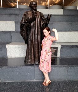 Karen Holt with Statue