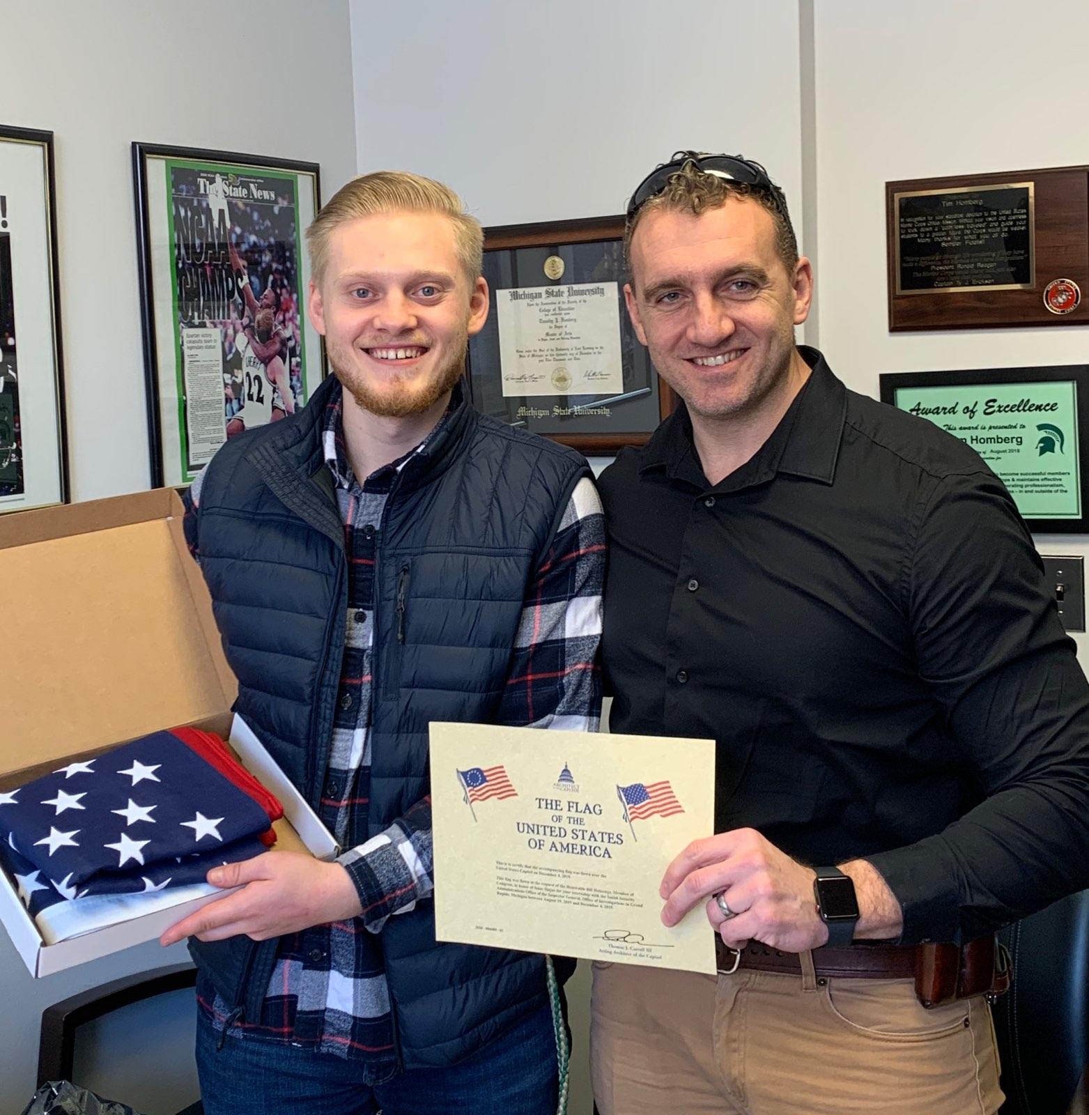 Isaac Slajus with American Flag